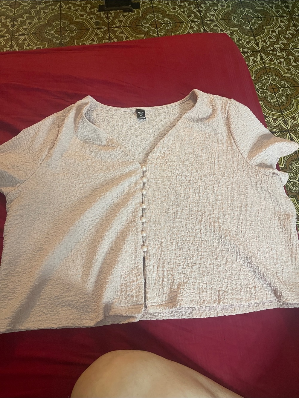 Dusty Pink Button-Front Textured Women's Top